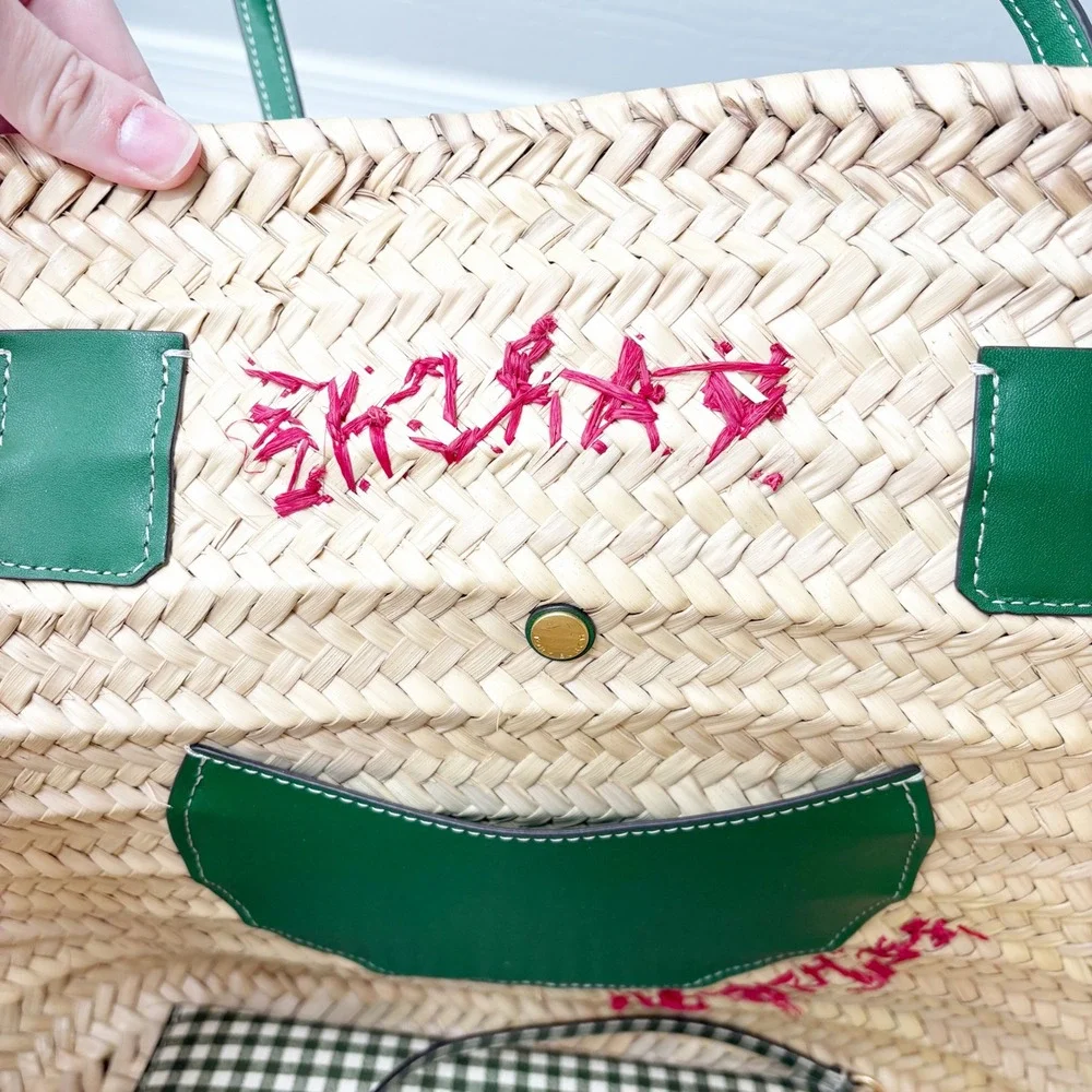 Tory Burch x Doum Womens Hand Woven Embroidered Fruit Ella Basket Tote Bag Large
